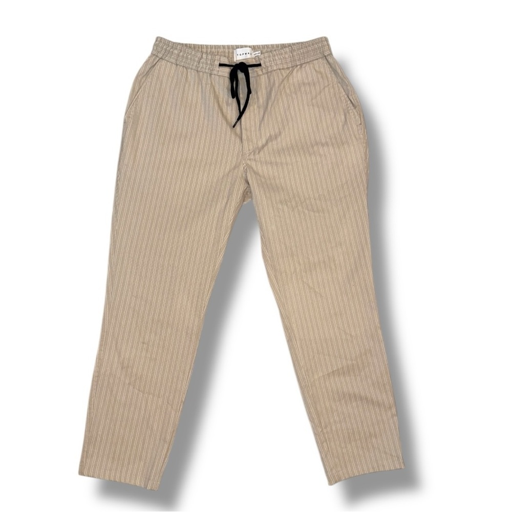 Topman Drawstring Pants W32 L30 Beige Pinstripe Elastic Waist
